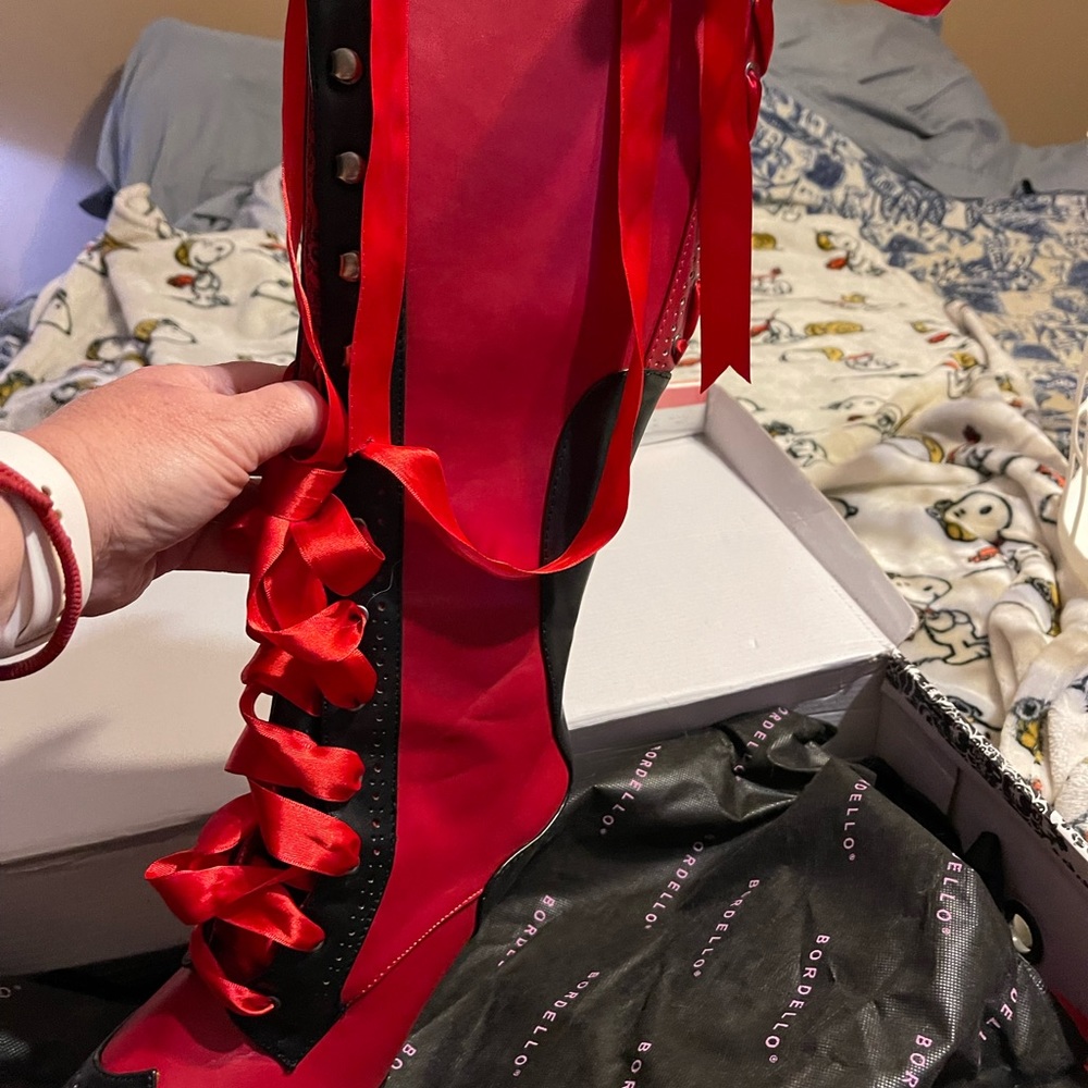 Red and Black Boots. Old world style or goth boots